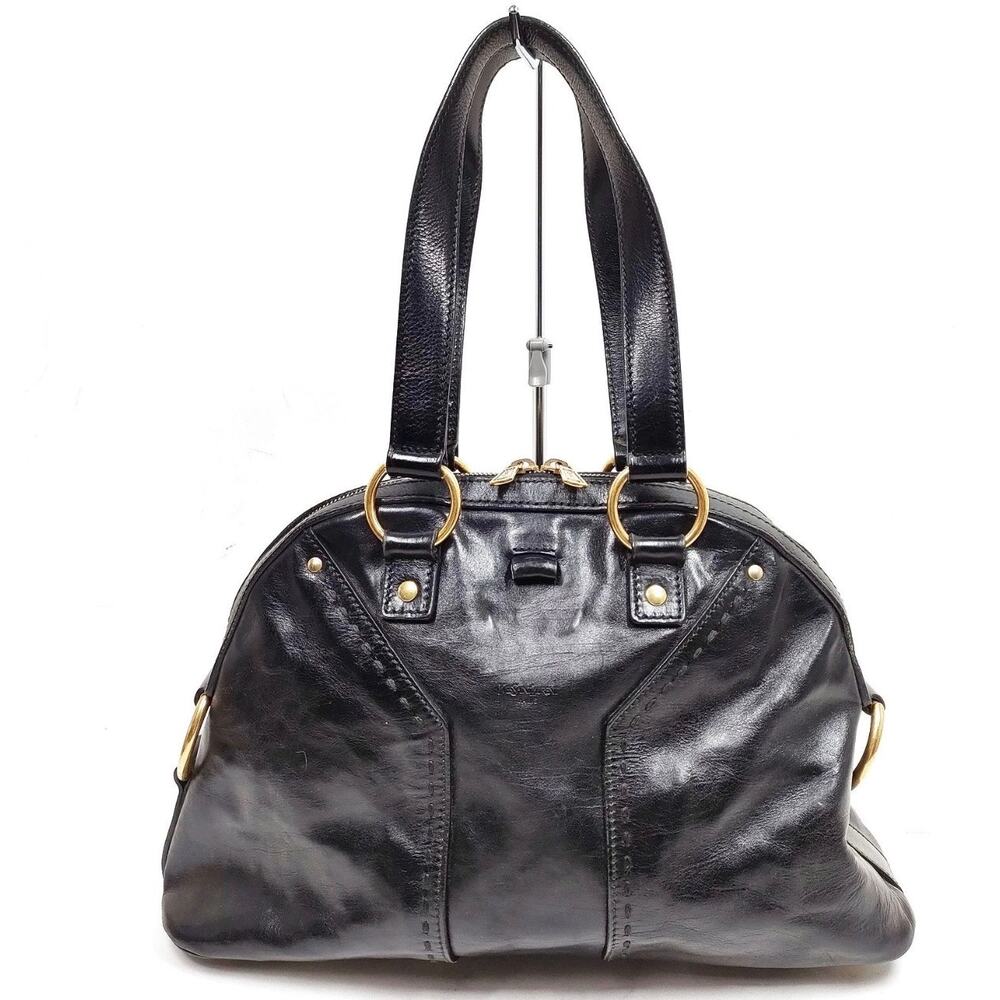 Yves Saint Laurent YSL Muse Black Leather Satchel Bag Gold Hardware